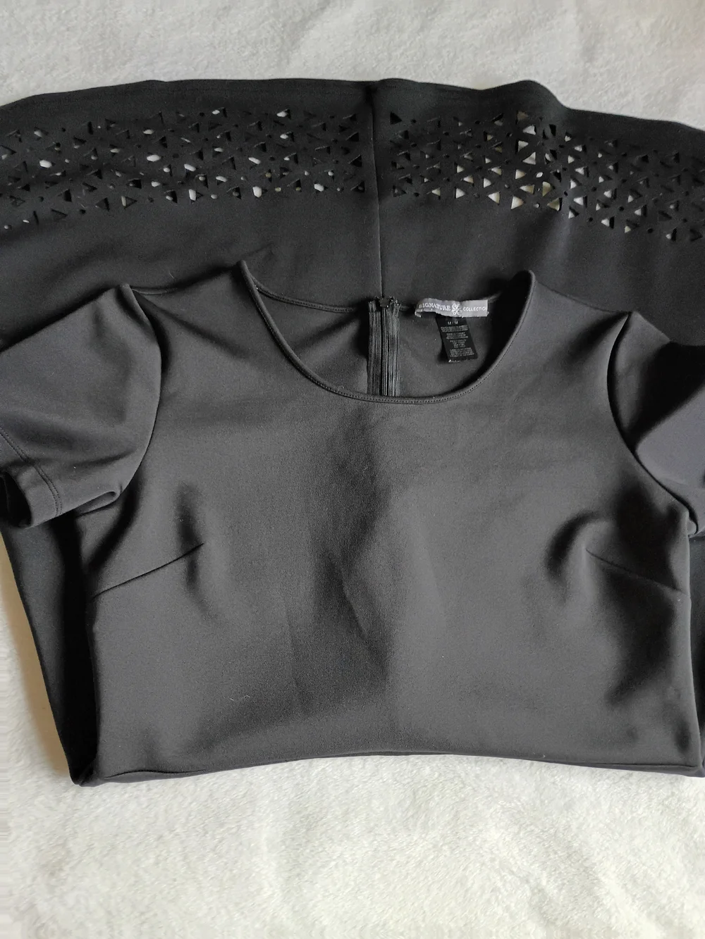 Black Fit-and-Flare Dress with Laser-Cut Hem